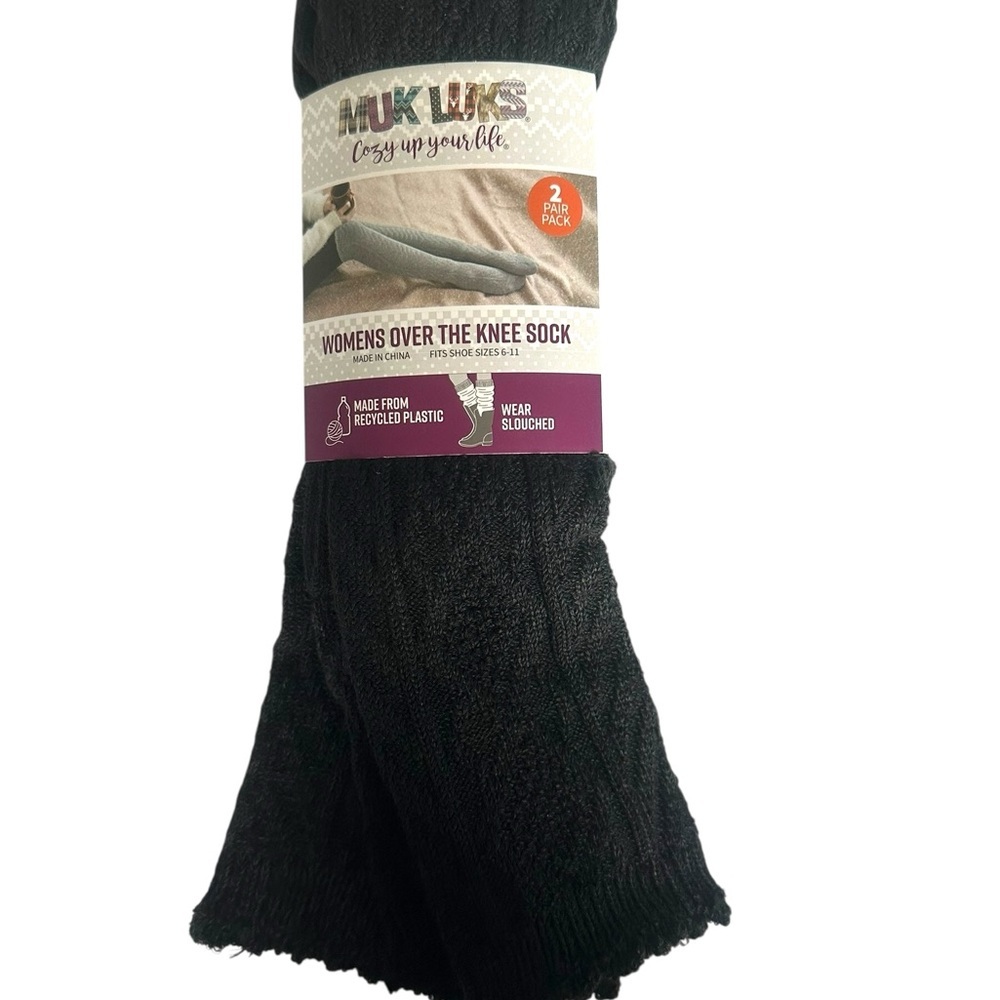 Muk Luks Black Over the Knee Socks for Women - 2 Pair NWT - Picture 3 of 6